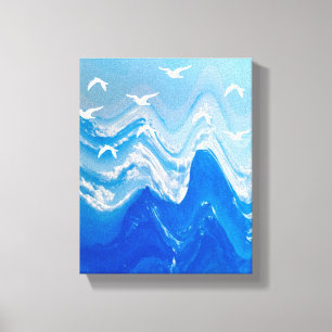 Vogels over de Zee Waves Canvas Afdruk