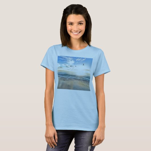 vogels over het strand t-shirt (Voorkant volledig)