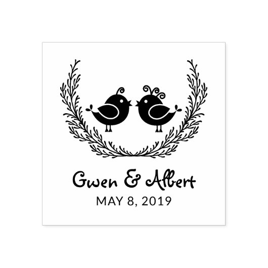 Vogels Paar & Twigs Bruiloft Monogram Rubberstempel (Afrduk)