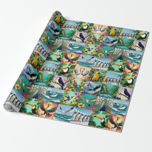 Vogels Patchwork Patroon Cadeaupapier