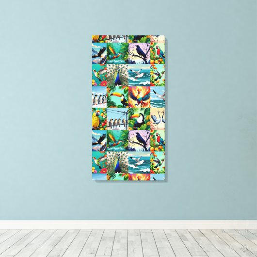 Vogels Patchwork Patroon Canvas Afdruk (Insitu (Houten vloer))