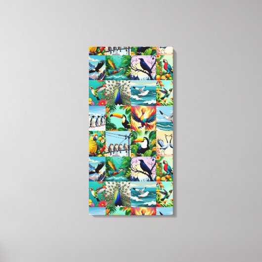 Vogels Patchwork Patroon Canvas Afdruk (Voorkant)