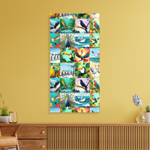 Vogels Patchwork Patroon Canvas Afdruk