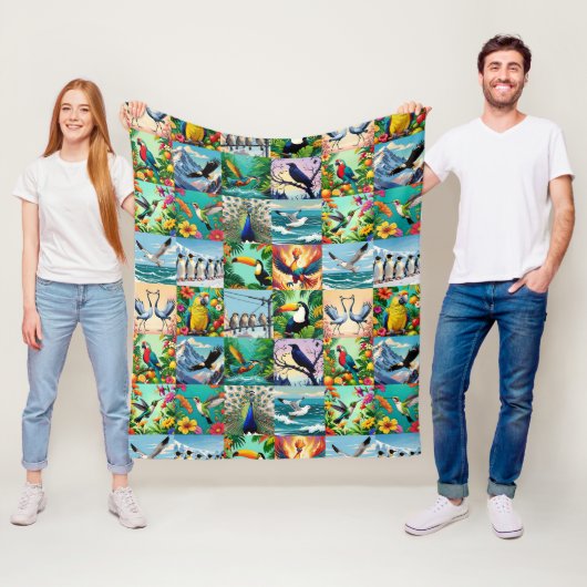 Vogels Patchwork Patroon Fleece Deken (In situ)