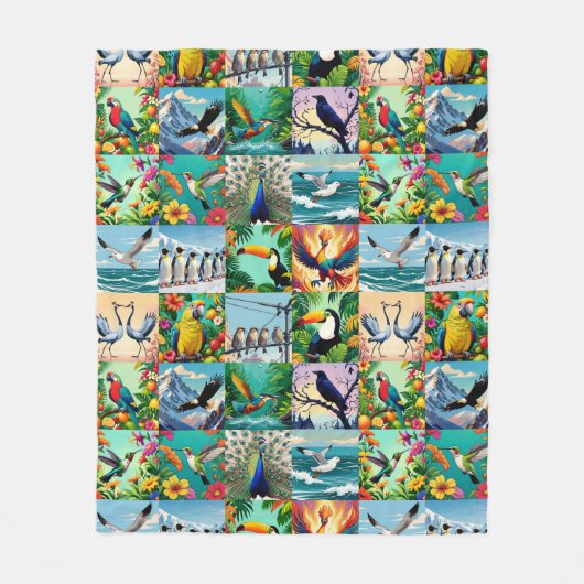 Vogels Patchwork Patroon  Fleece Deken (Voorkant)