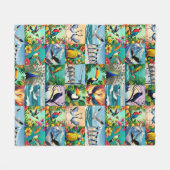 Vogels Patchwork Patroon Fleece Deken (Voorkant (Horizontaal))