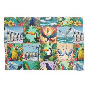 Vogels Patchwork Patroon Kussensloop