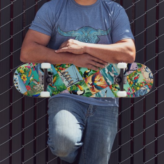 Vogels Patchwork Patroon Persoonlijk Skateboard (Buiten 3)