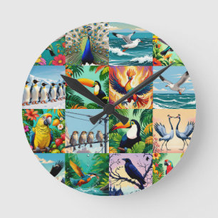 Vogels Patchwork Patroon  Ronde Klok