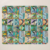 Vogels Patchwork Patroon Sherpa Deken (Voorkant (horizontaal))