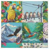 Vogels Patchwork Patroon Stof (Close Up)