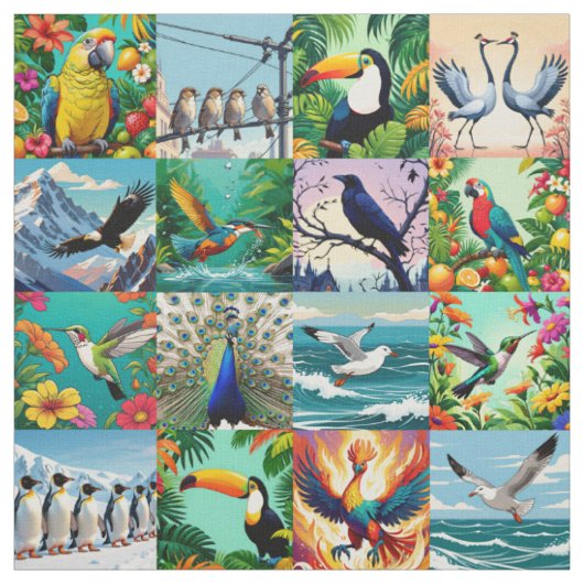 Vogels Patchwork Patroon Stof (Swatch)