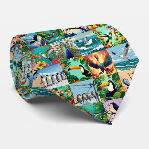 Vogels Patchwork Patroon  Stropdas
