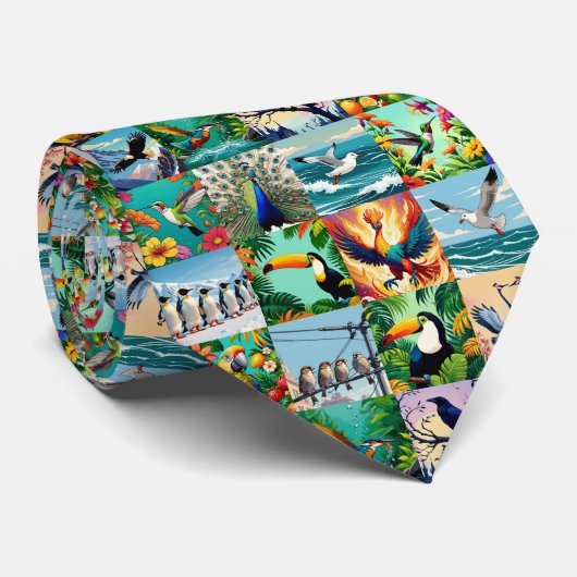 Vogels Patchwork Patroon Stropdas (Opgerold)