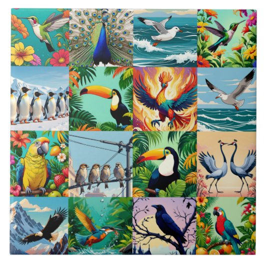 Vogels Patchwork Patroon Tegeltje (Voorkant)