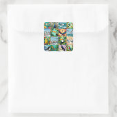 Vogels Patchwork Patroon Vierkante Sticker (Tas)