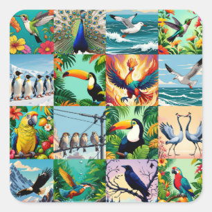 Vogels Patchwork Patroon Vierkante Sticker