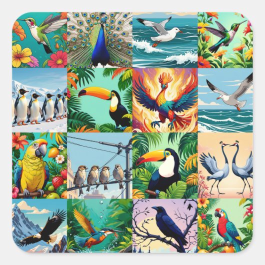 Vogels Patchwork Patroon Vierkante Sticker (Voorkant)