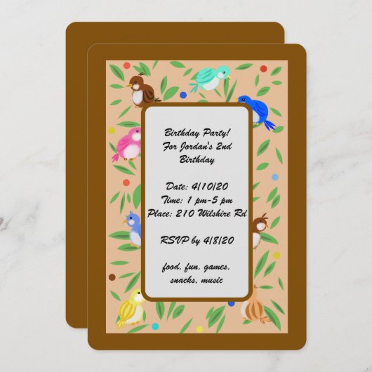 Vogels Patroon Verjaardag Uitnodigingen (Voorkant / Achterkant)