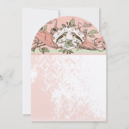 Vogels Perzik Eiken Boom Scroll Bruiloft Kaart (Voorkant)