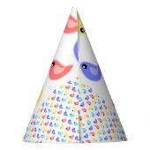 Vogels pet met kleurrijke voorpagina's feesthoedjes (Achterkant)