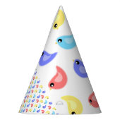Vogels pet met kleurrijke voorpagina's feesthoedjes (Links)