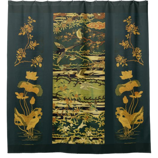 Vogels, Phoenix bloeiende boomtakken Lotus Bloem Douchegordijn (Voorkant)