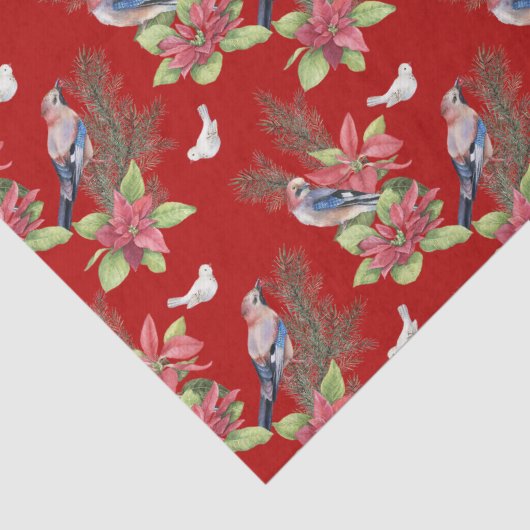 Vogels, Poinsettias, Sparren aangepaste kleur Tissuepapier (Detail)