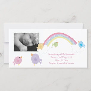 Vogels & Regenboog Geboorteaankondiging Baby Foto Aankondiging