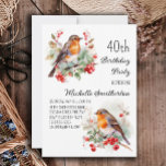 Vogels Robin Redbreast 40th Birthday Kaart<br><div class="desc">40ste verjaardagsfeestuitnodiging met schilderijen van  kleine Robins die in de takken van een boom zitten met rode bessen en groene bladeren. Neem contact met mij op voor hulp bij uw aanpassingen of om aanvullende matching of coördinatie van Zazzle producten aan te vragen voor uw feest.</div>