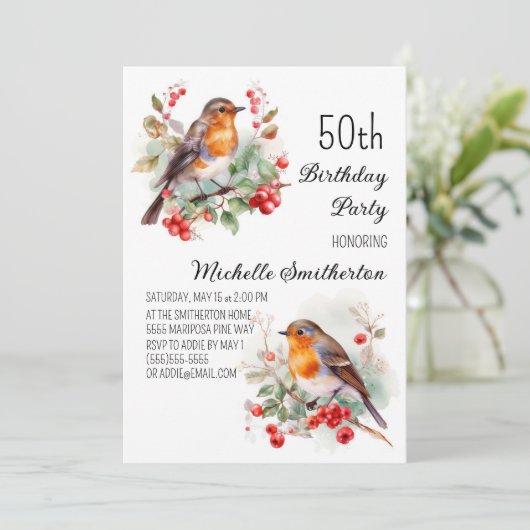 Vogels Robin Redbreast 50e Verjaardag Kaart (Staand voorkant)