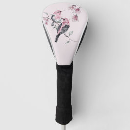 Vogels & Roze Bloemen in Waterverf Golfheadcover