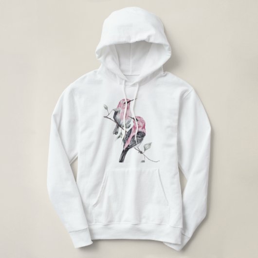 Vogels & Roze Bloemen in Waterverf Hoodie (Design voorkant)