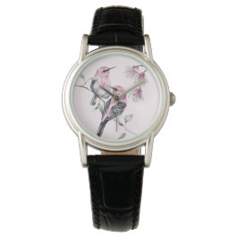 Vogels & Roze Bloemen in Waterverf Horloge