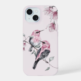 Vogels & Roze Bloemen in Waterverf iPhone 15 Case