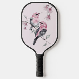 Vogels & Roze Bloemen in Waterverf Pickleball Paddle