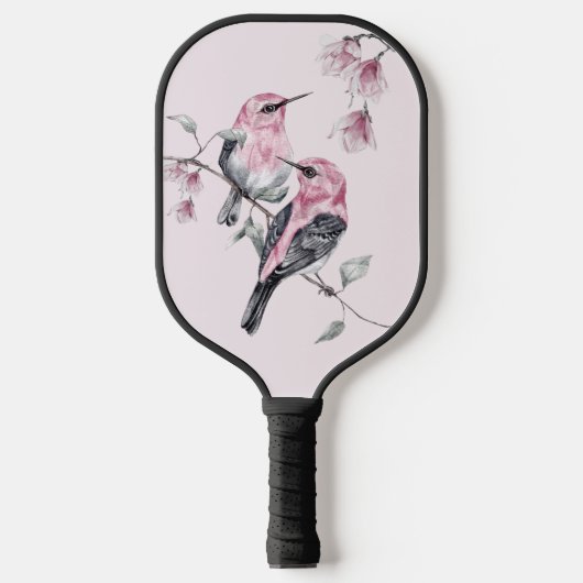 Vogels & Roze Bloemen in Waterverf Pickleball Paddle (Voorkant)