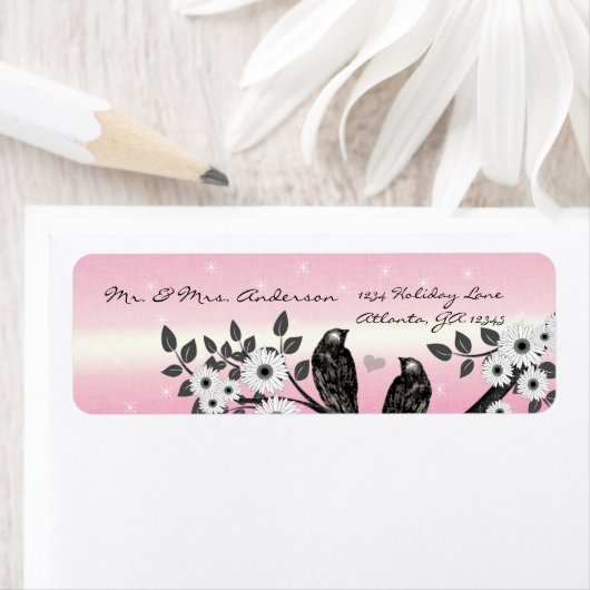 Vogels Roze Met Sterren Adres Etiket (Insitu)