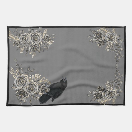 Vogels Rozen en Ravens Keukenhanddoek (Horizontaal)