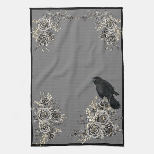 Vogels Rozen en Ravens Keukenhanddoek (Verticaal)