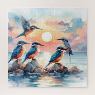 Vogels rusten op rotsen in een kalme zee legpuzzel