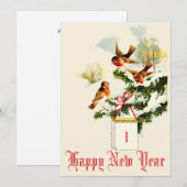  Vogels & Schilderachtig Landschap Nieuwjaar Feestdagenkaart (Voorkant / Achterkant)