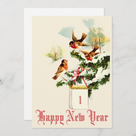 Vogels & Schilderachtig Landschap Nieuwjaar Feestdagenkaart (Voorkant / Achterkant)