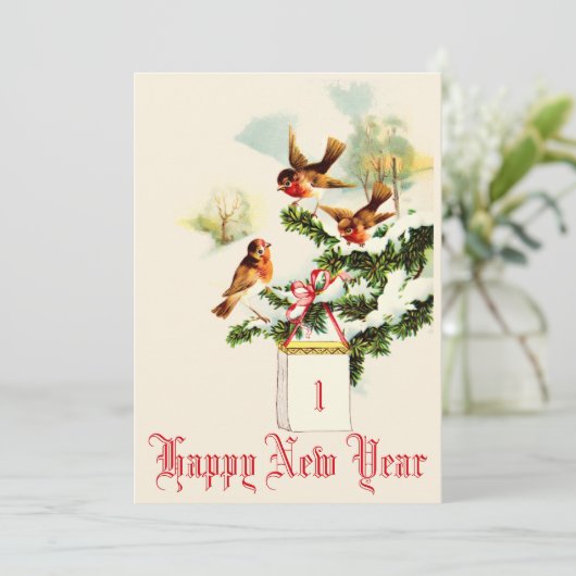  Vogels & Schilderachtig Landschap Nieuwjaar Feestdagenkaart (Staand voorkant)