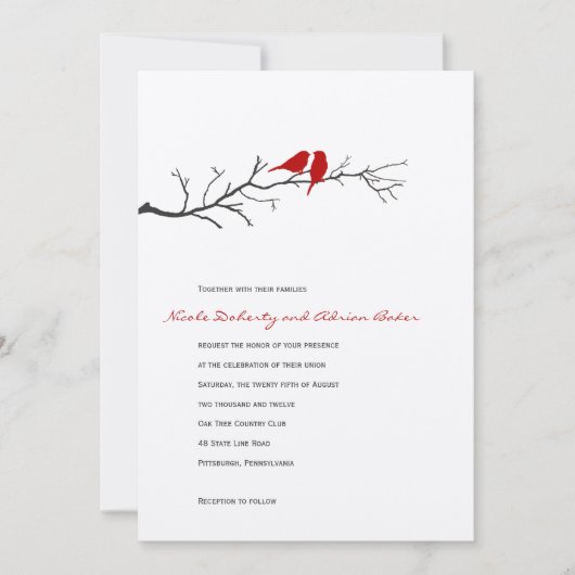 Vogels Silhouettes Wedding Invitation - Rood - Kaart (Voorkant)