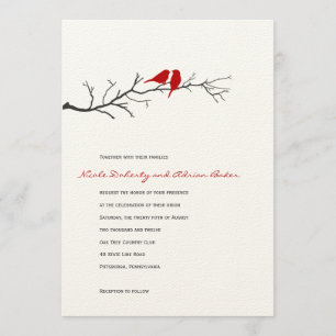 Vogels Silhouettes Wedding Invitation - Rood - Kaart