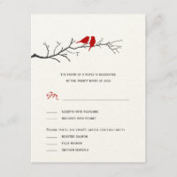 Vogels Silhouettes Wedding RSVP-kaarten - Rood -