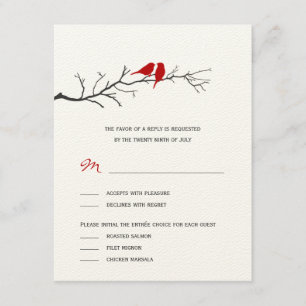Vogels Silhouettes Wedding RSVP-kaarten - Rood - RSVP Kaartje