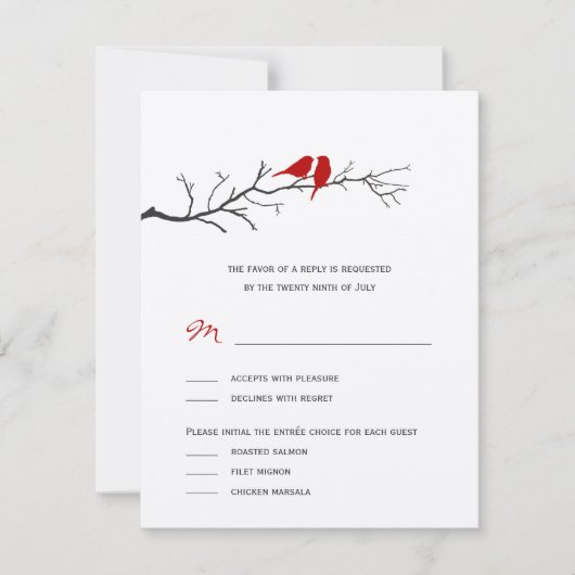 Vogels Silhouettes Wedding RSVP-kaarten - Rood - RSVP Kaartje (Voorkant)