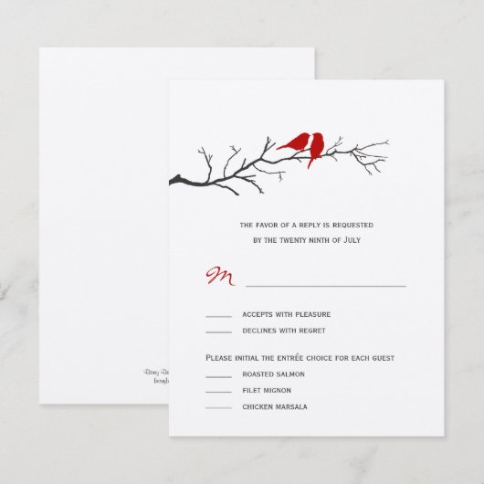 Vogels Silhouettes Wedding RSVP-kaarten - Rood - RSVP Kaartje (Voorkant / Achterkant)